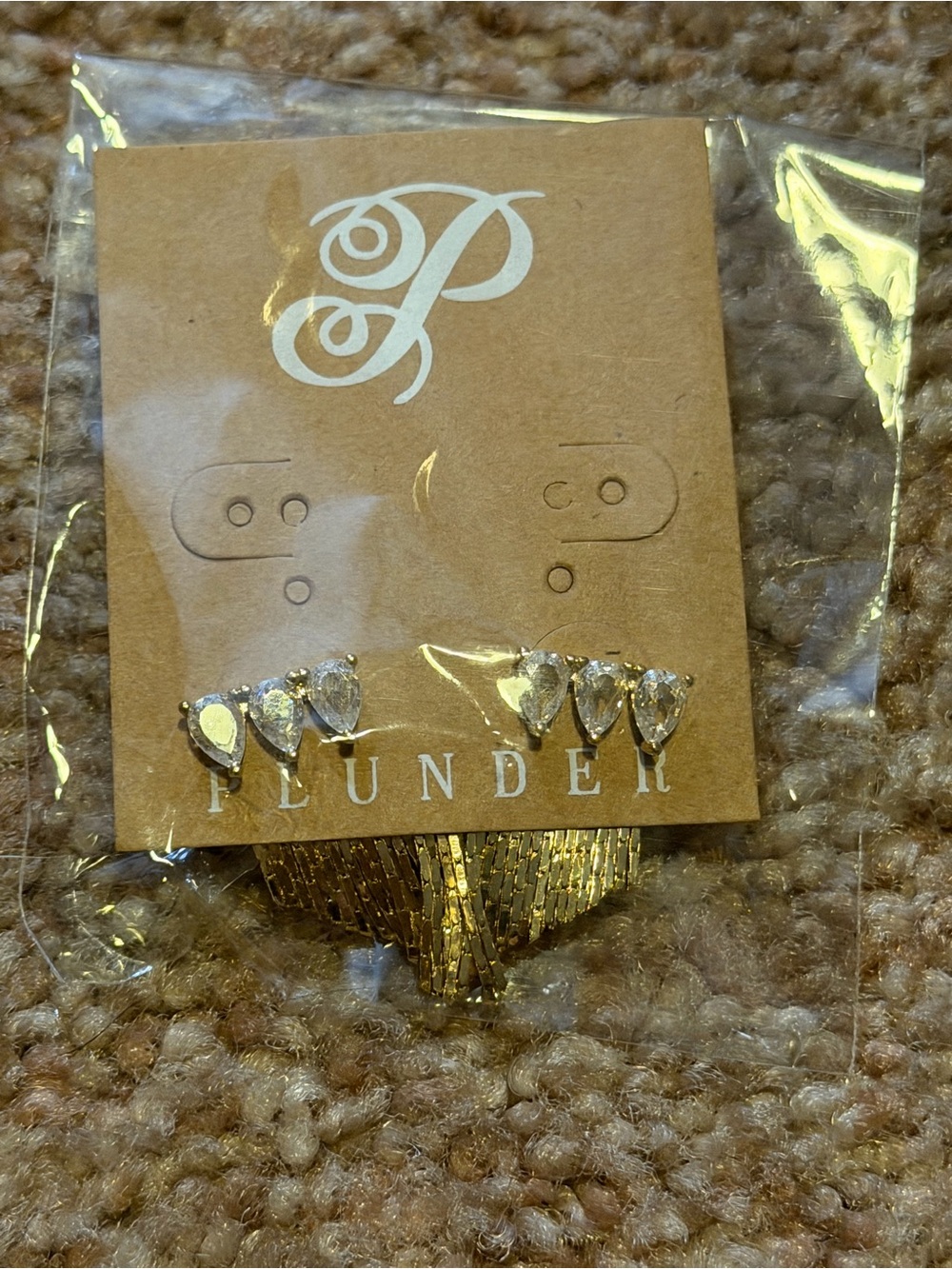 Plunder Clear Teardrop Crystal Ear Studs with Gold Accents
